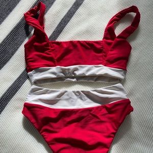 TULAROSA Swim high waist bikini, red and white, size small